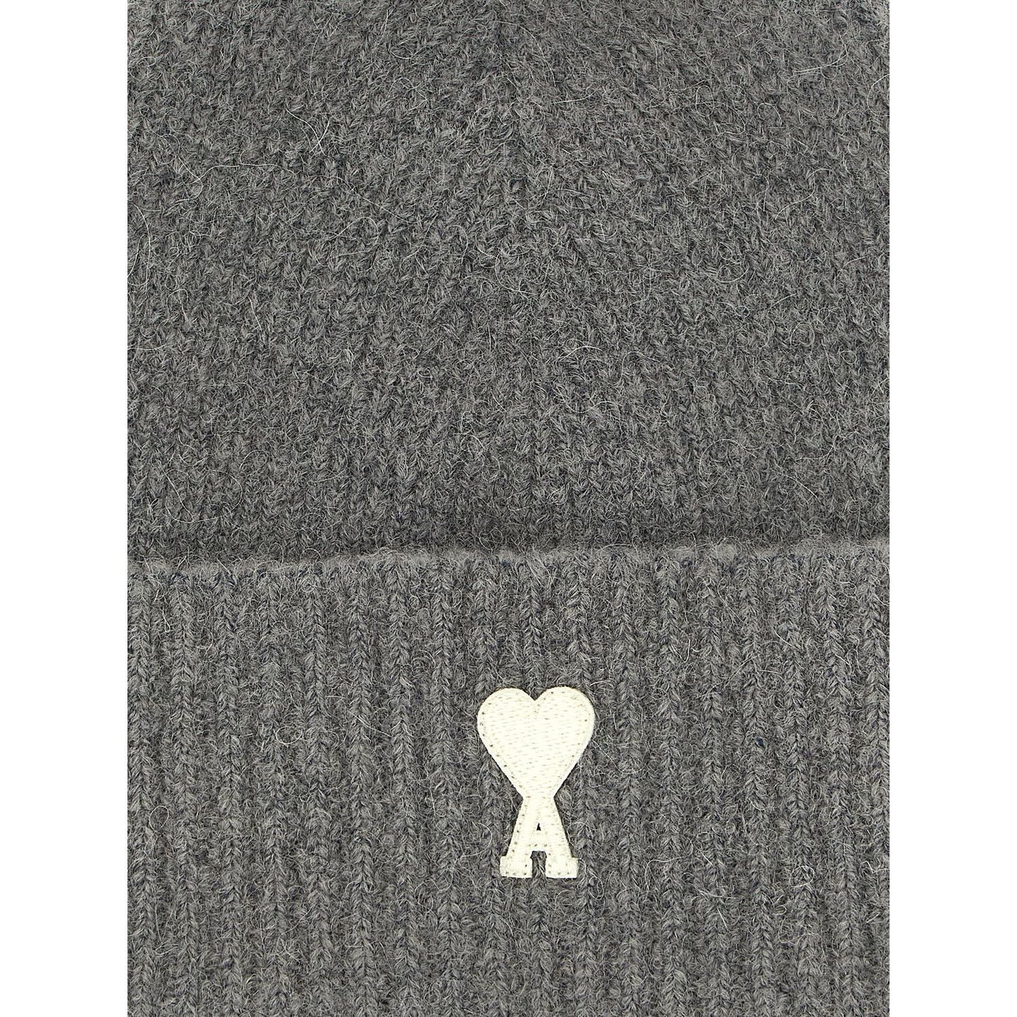 Ami Paris Gray Alpaca Leather Beanie