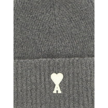 Ami Paris Gray Alpaca Leather Beanie