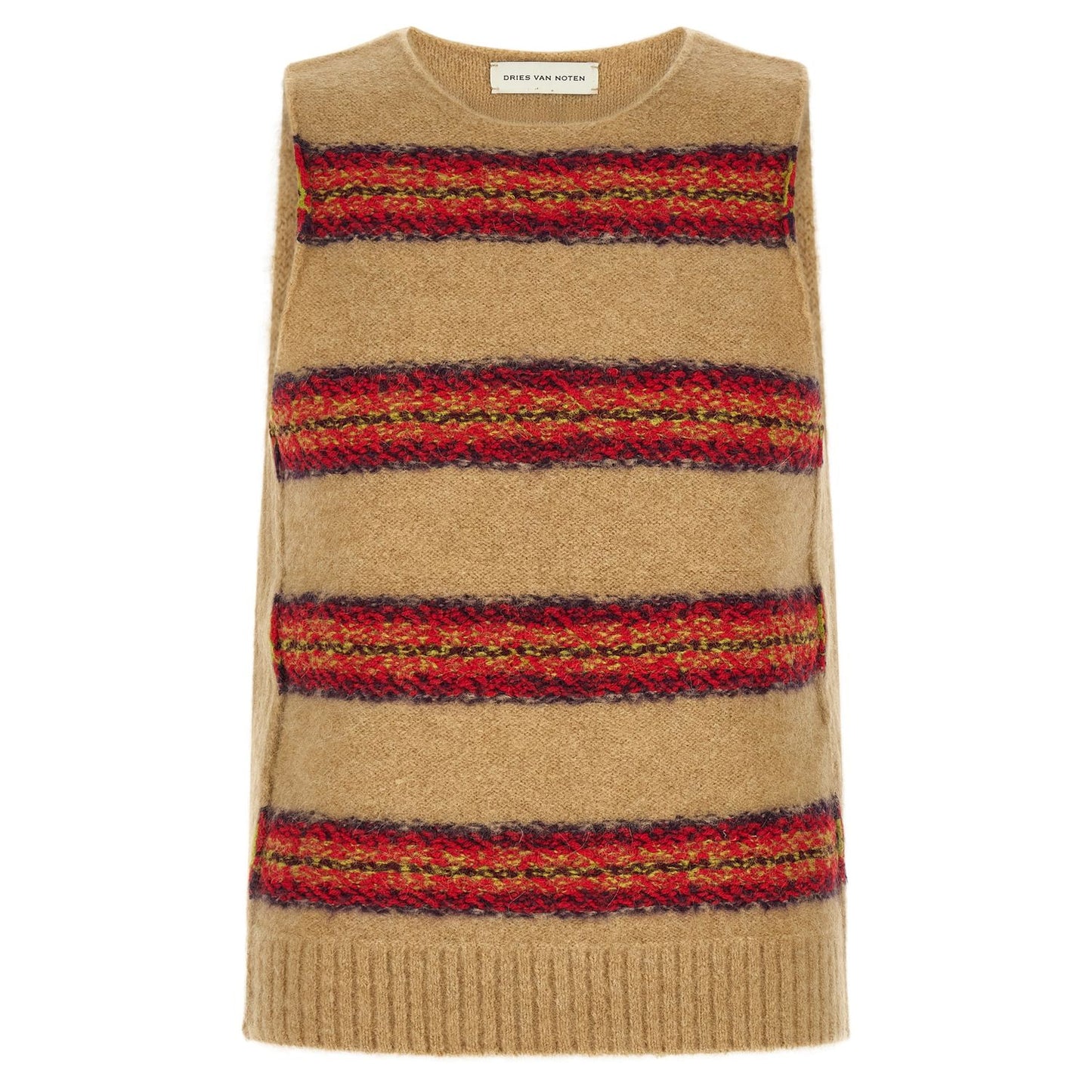 Dries Van Noten Beige Wool Sleeveles Sweater