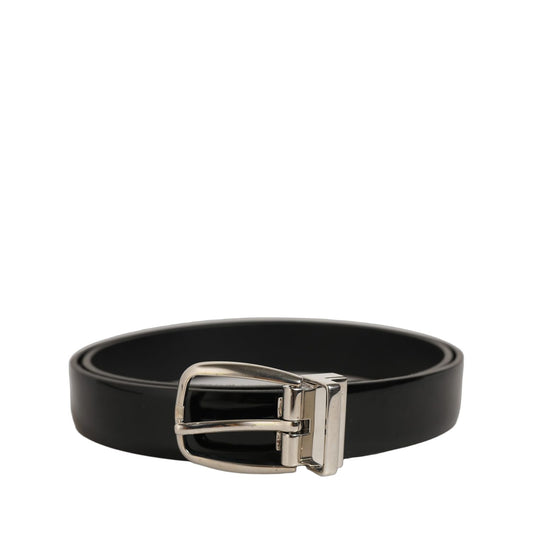 Dolce & Gabbana Black Classic Leather Silver Tone Buckle Belt