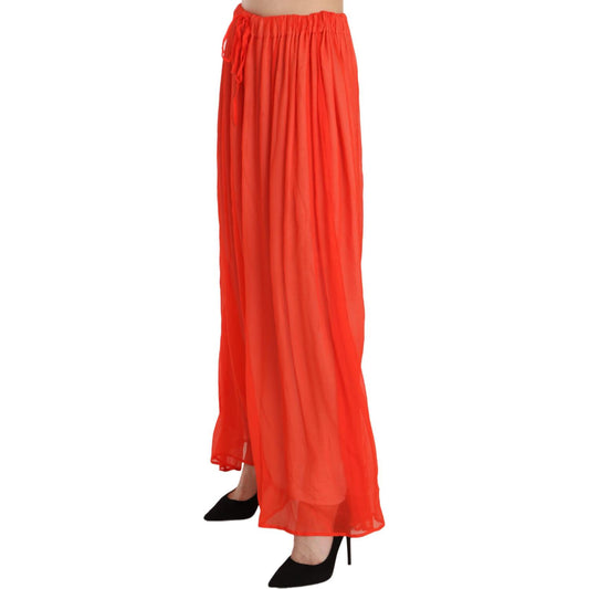 Elegant Orange Pleated Maxi Skirt