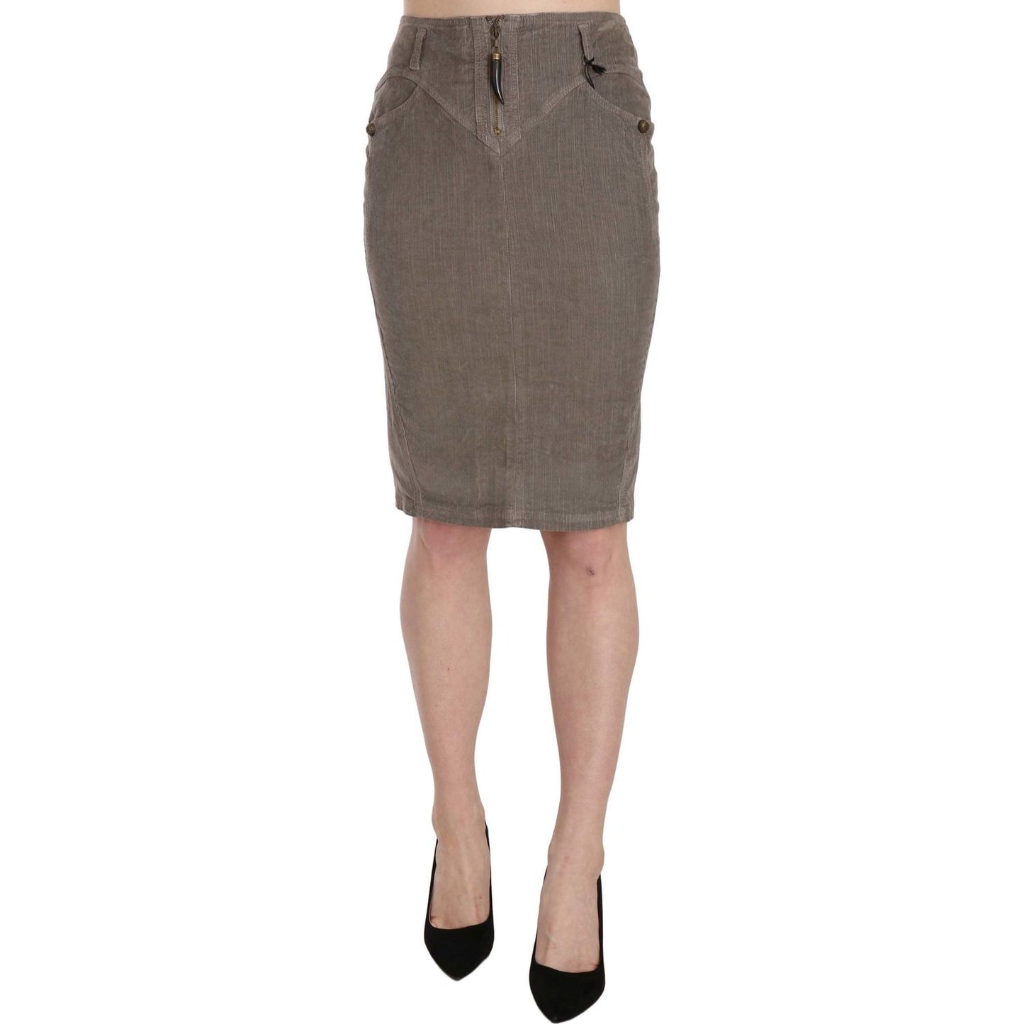 Chic Gray Pencil Skirt with Logo Details