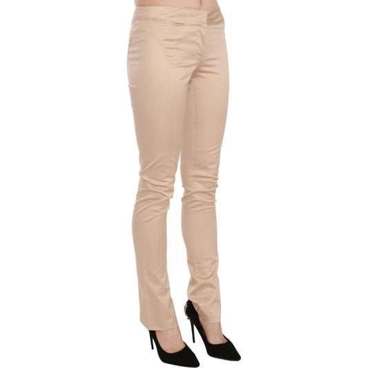 Elegant Cream Low Waist Skinny Trousers