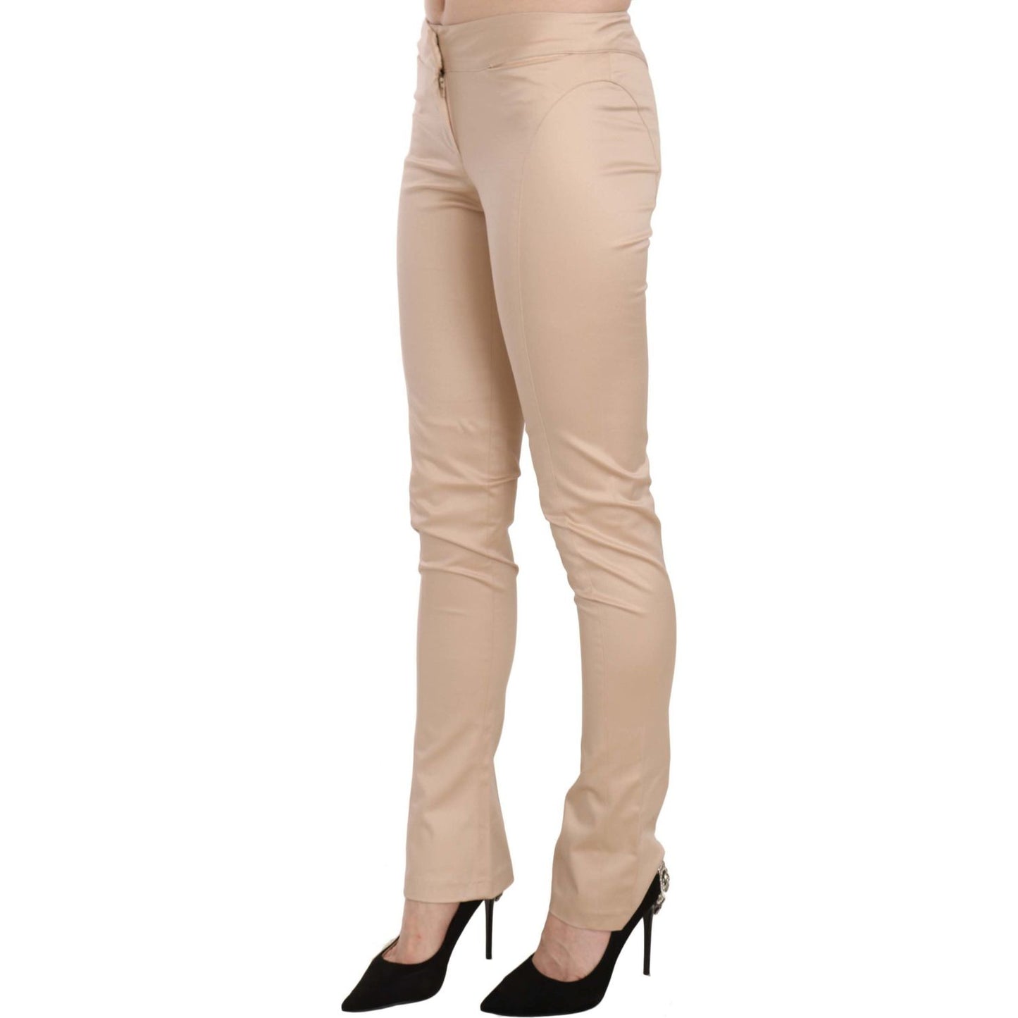 Elegant Cream Low Waist Skinny Trousers