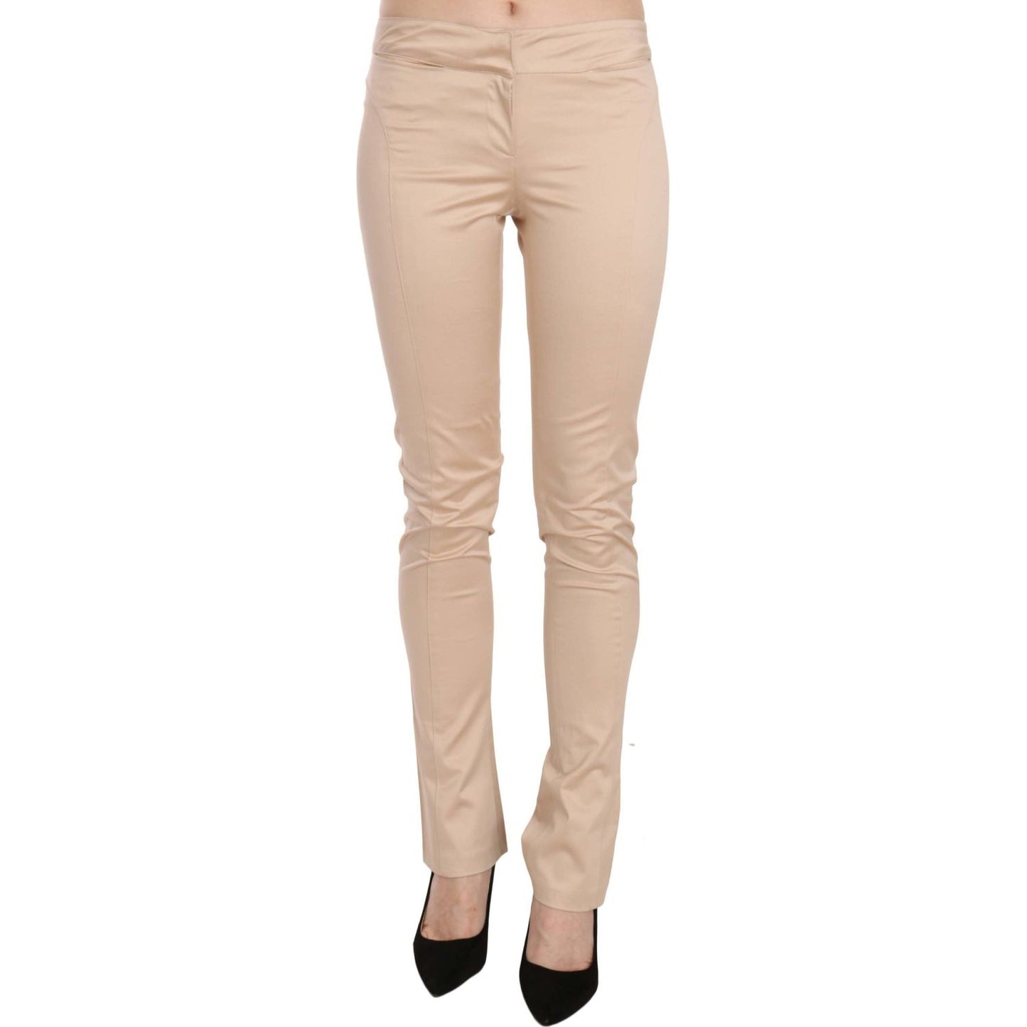 Elegant Cream Low Waist Skinny Trousers