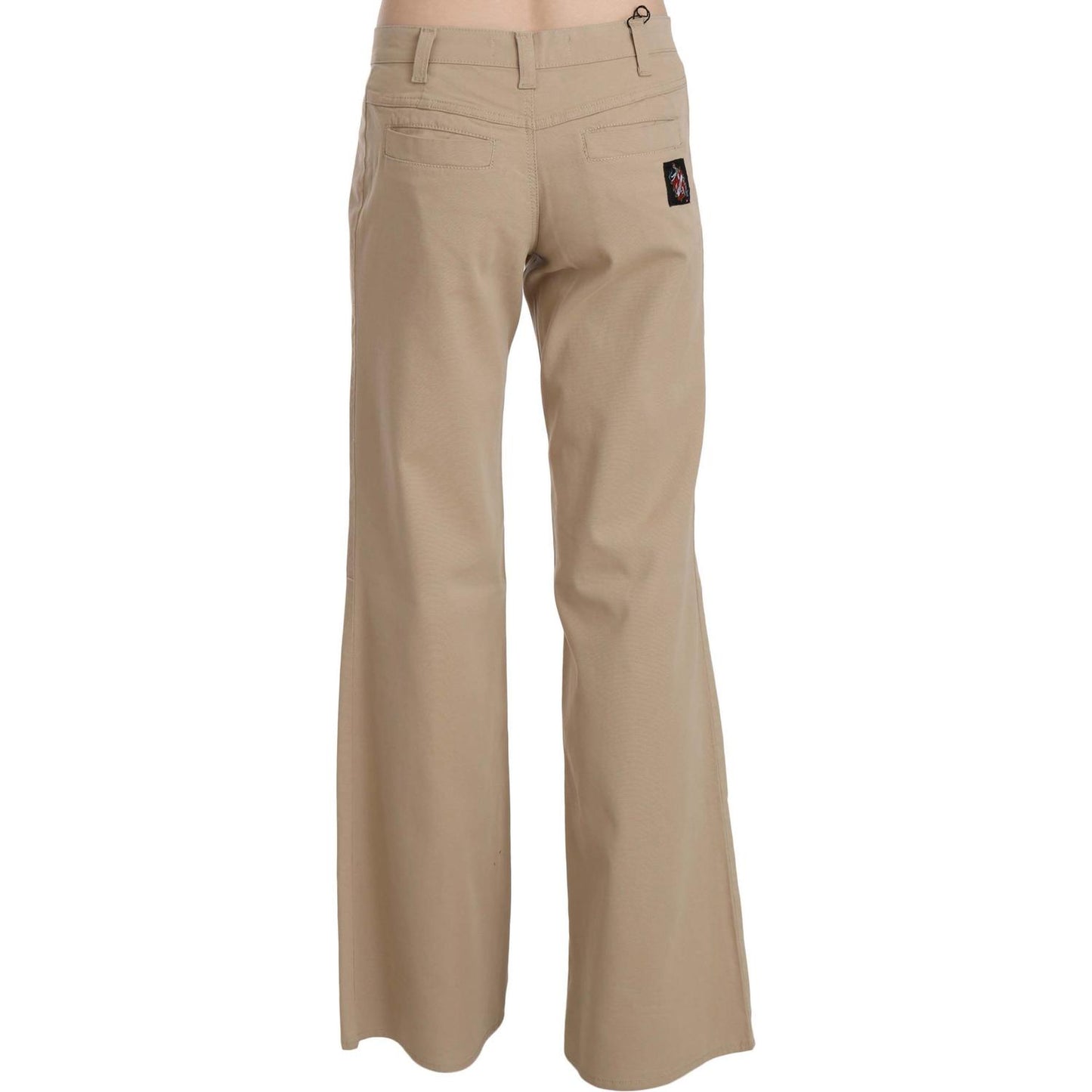 Beige Mid Waist Flared Luxury Trousers