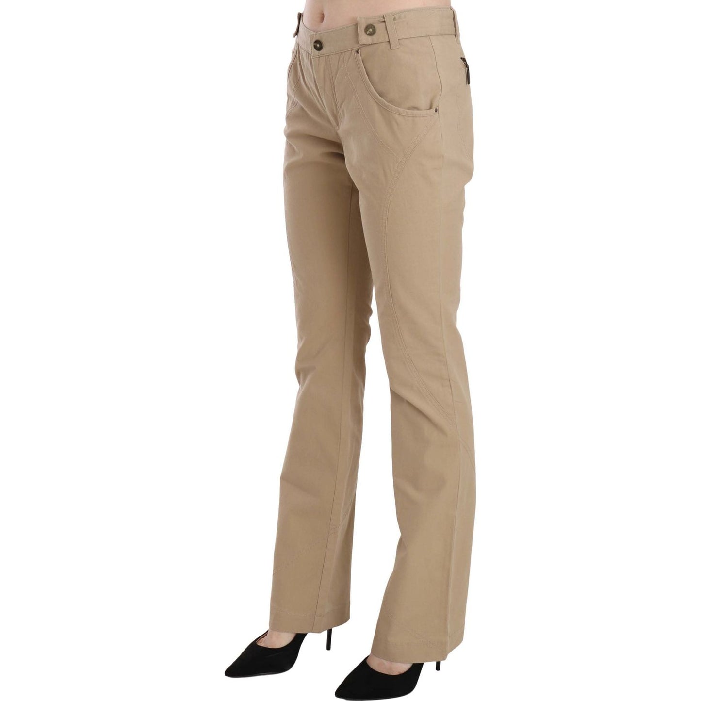 Beige Mid Waist Straight Leg Pants