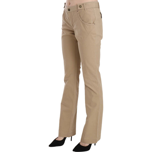 Beige Mid Waist Straight Leg Pants