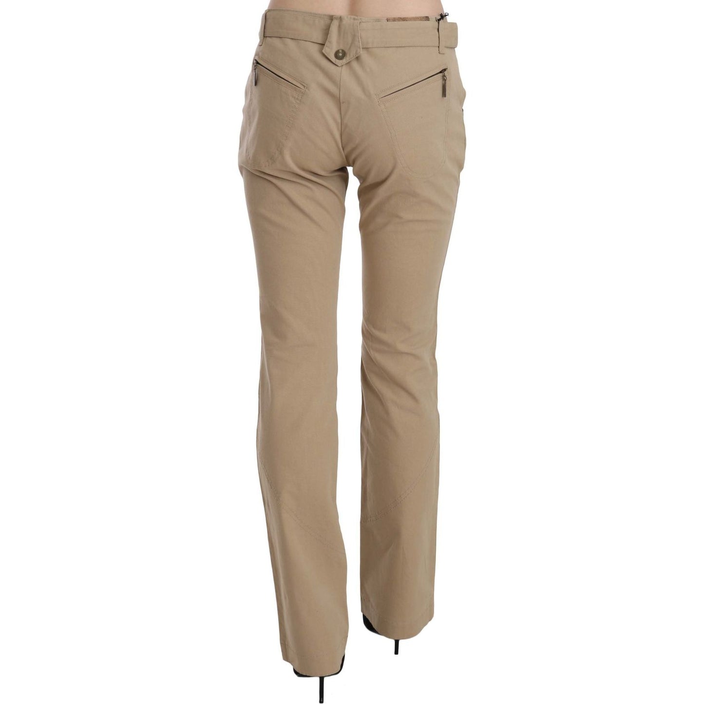 Beige Mid Waist Straight Leg Pants