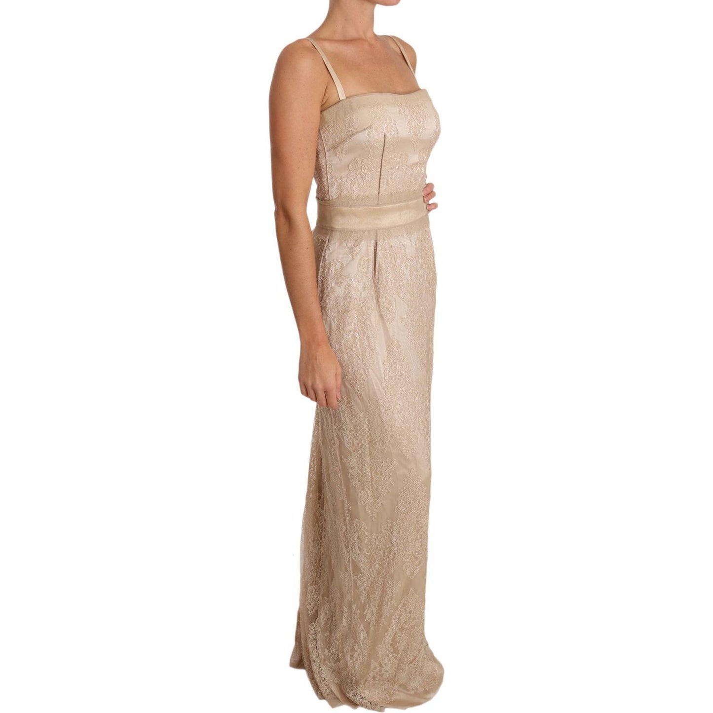 Elegant Beige Sheath Floor-Length Dress