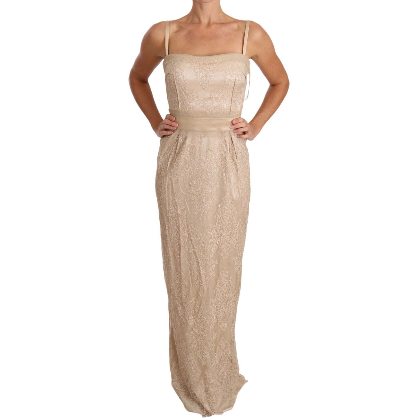 Elegant Beige Sheath Floor-Length Dress