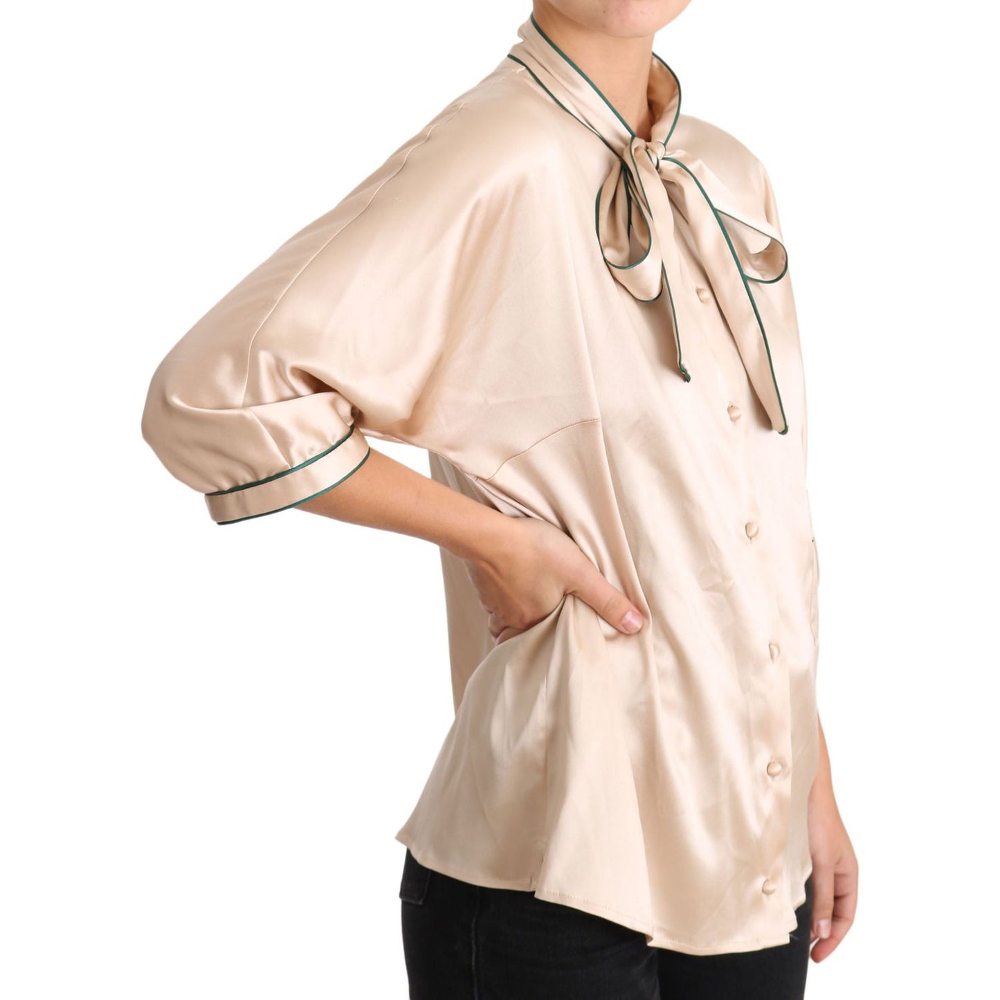 Elegant Beige Silk Blend Blouse Top