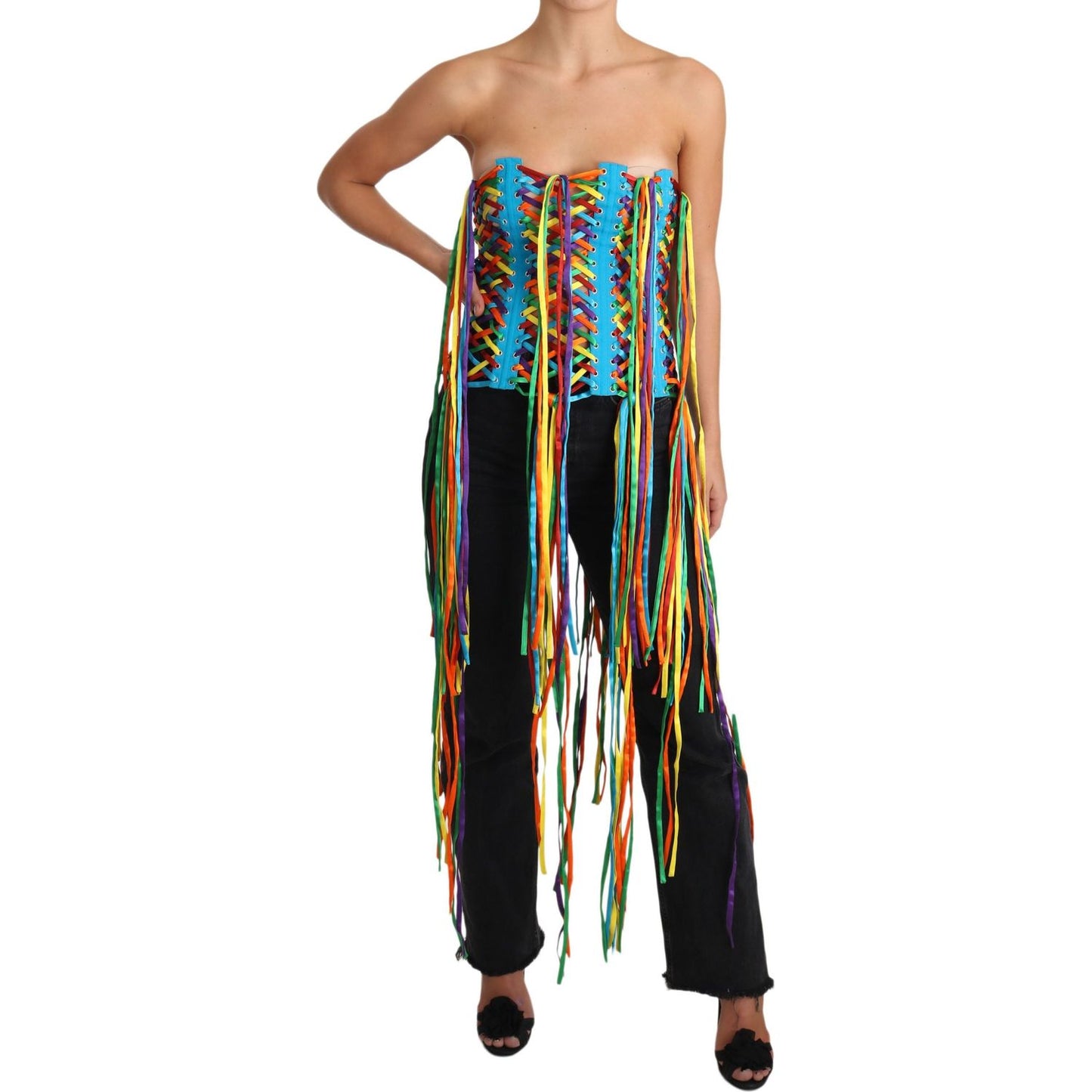 Dolce & Gabbana Multicolor Strings Bustier Polyester Corset Top