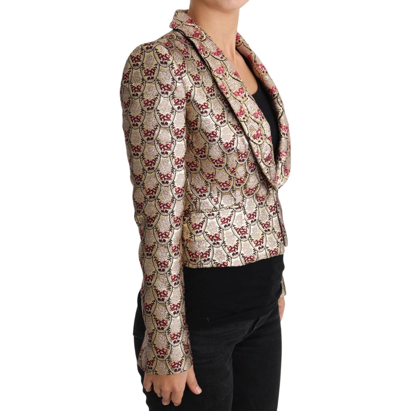 Glittering Gold Floral Sequined Blazer Jacket