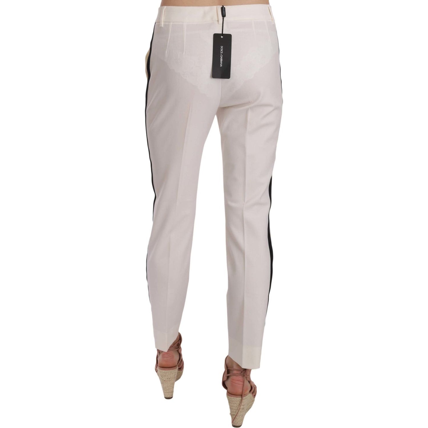 Elegant White Stripe Wool Tapered Trousers