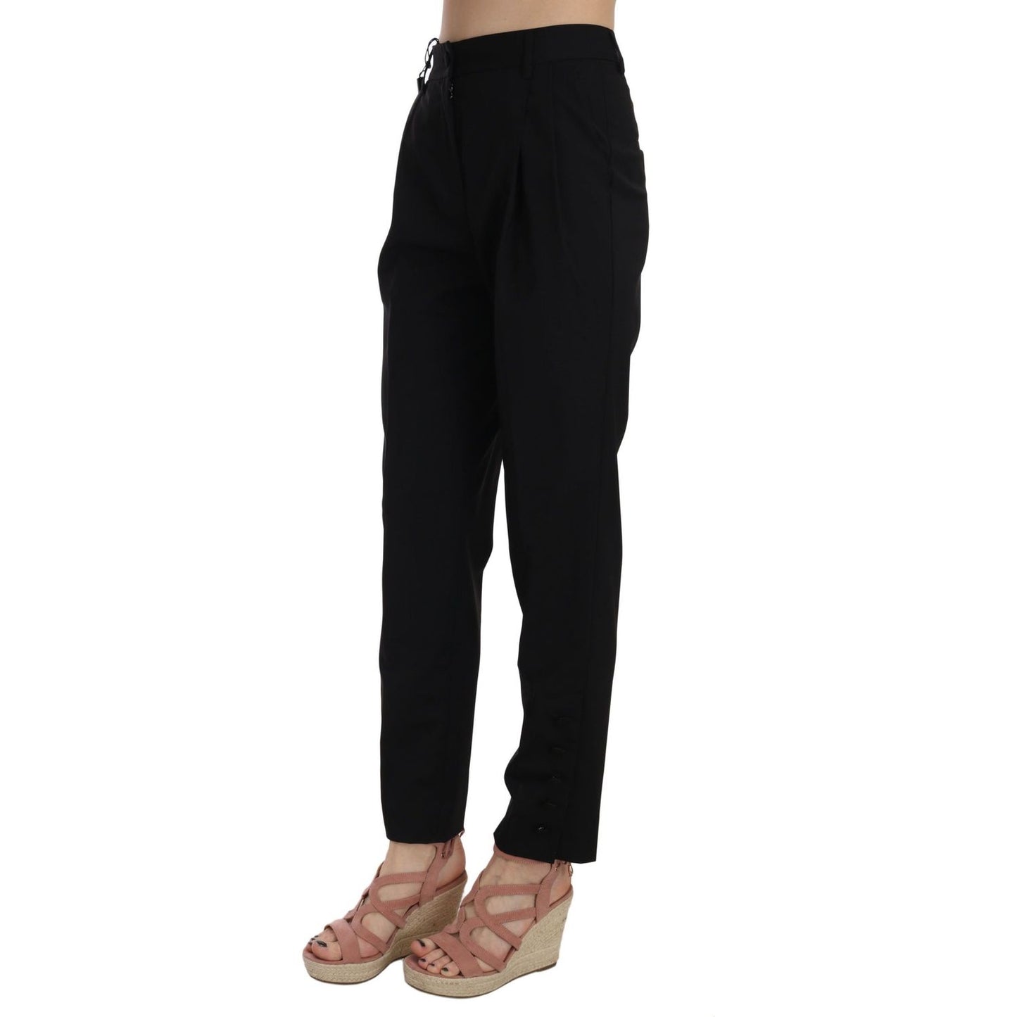 Elegant Pleated Tapered Black Trousers