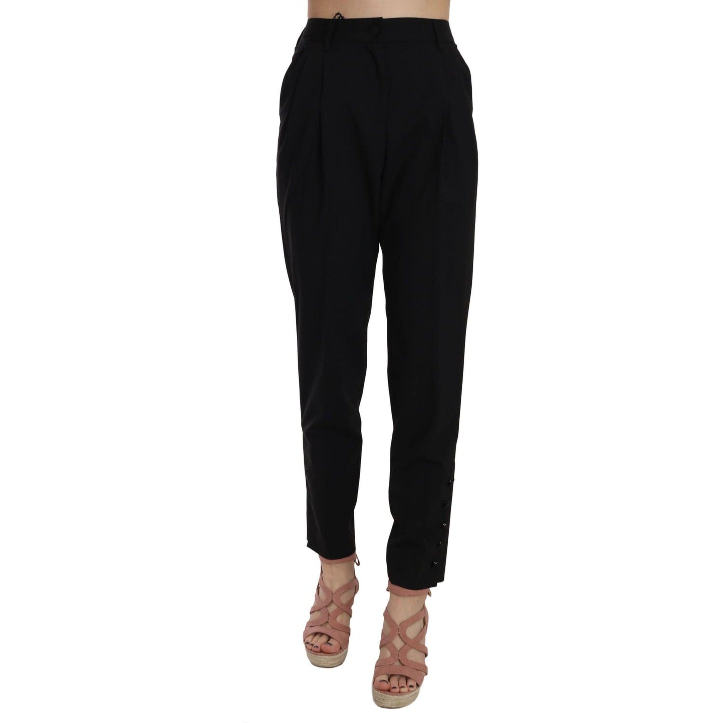 Elegant Pleated Tapered Black Trousers