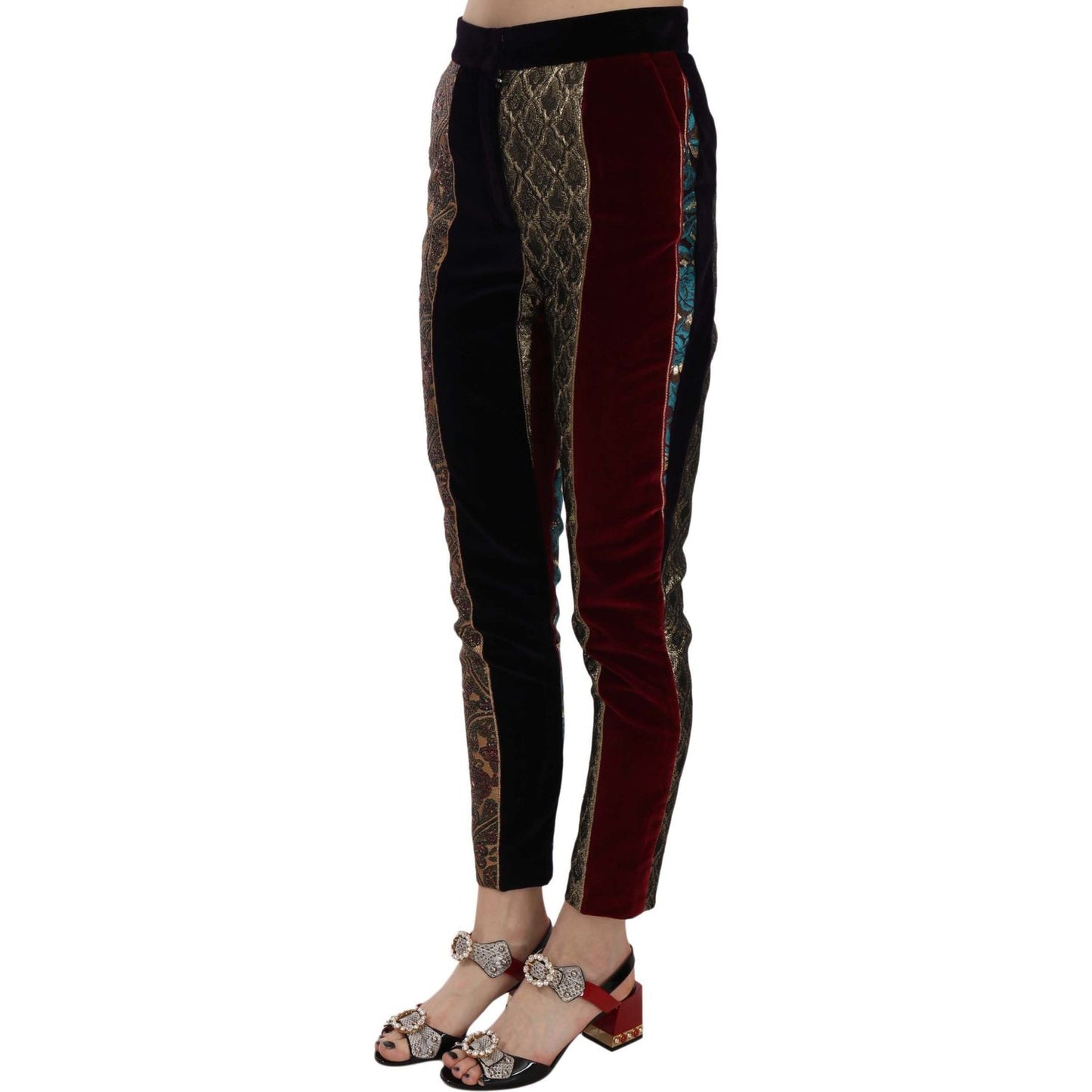 Elegant Multicolor Jacquard Cropped Pants