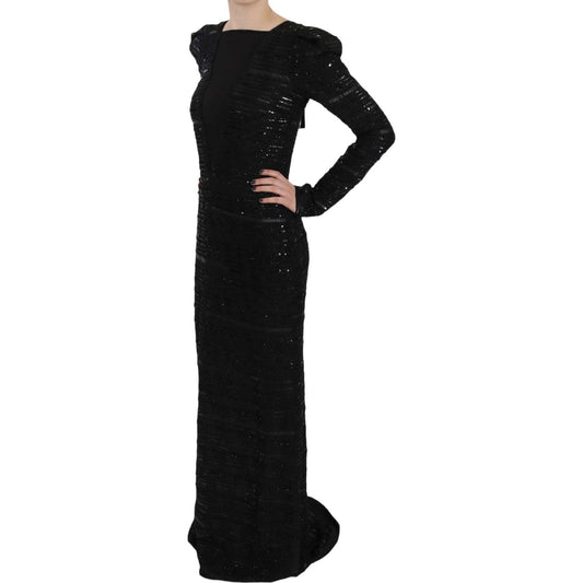 Black Silk Sheath Maxi Dress with Sequins