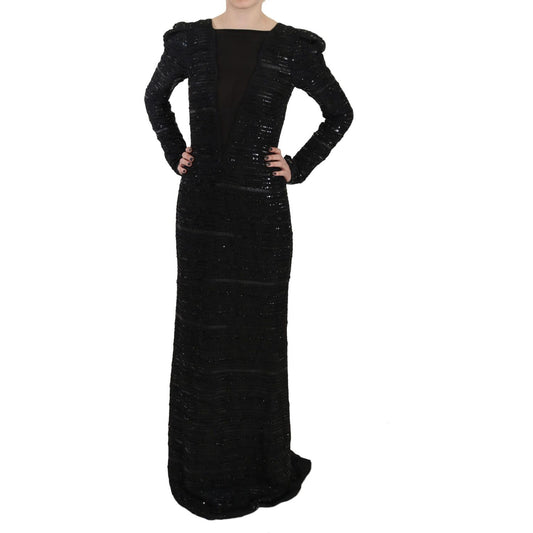 Black Silk Sheath Maxi Dress with Sequins