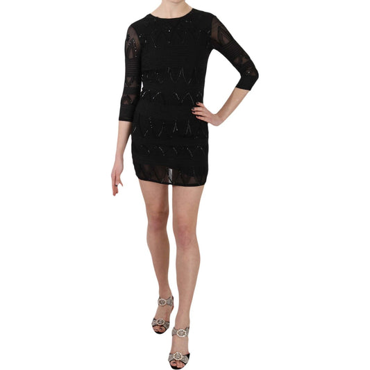 Elegant Black Silk Mini Dress with Sequins