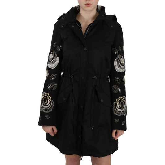 John Richmond Elegant Black Beaded Parka Jacket for Women Coats & Jackets John Richmond