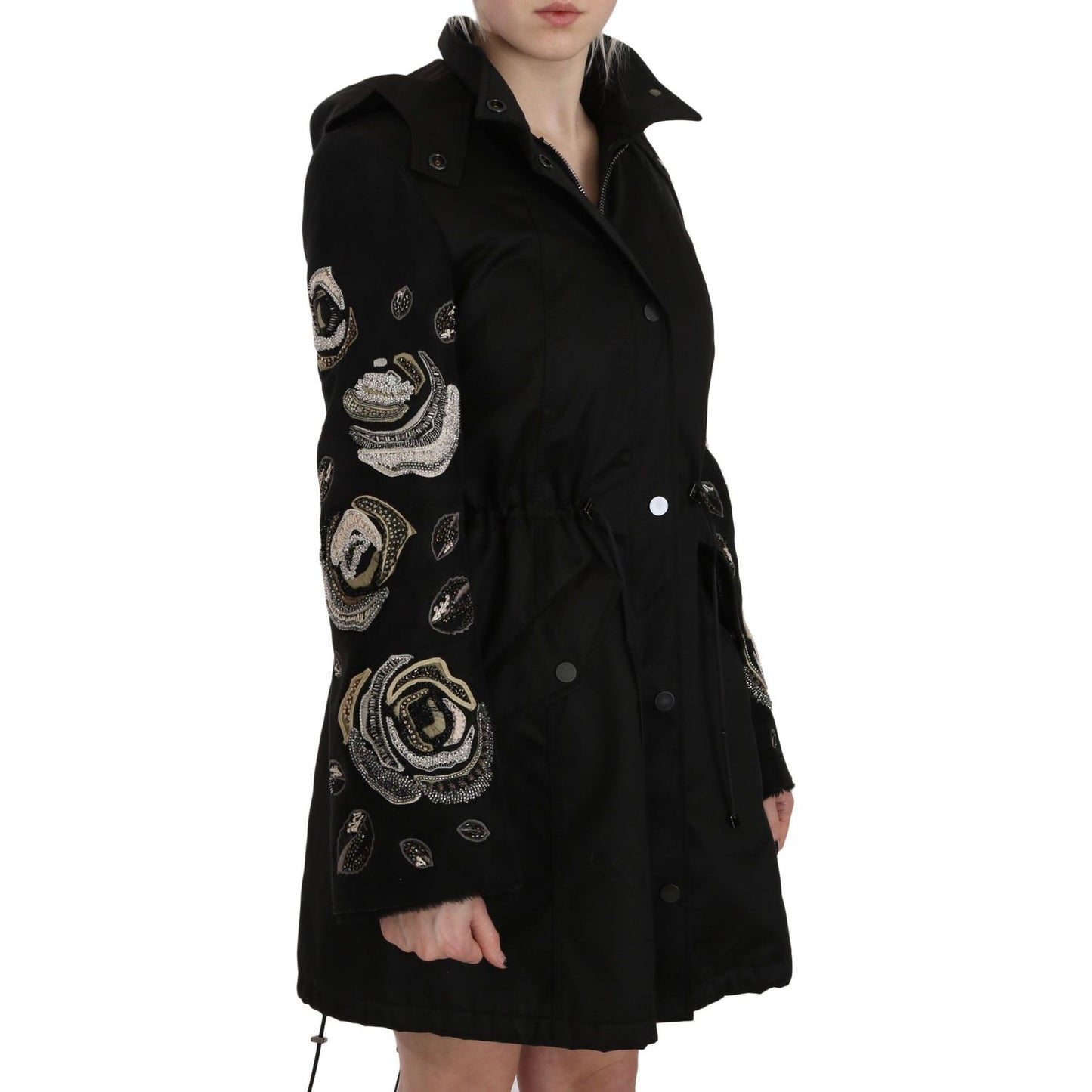 Elegant Black Beaded Parka Jacket for Women