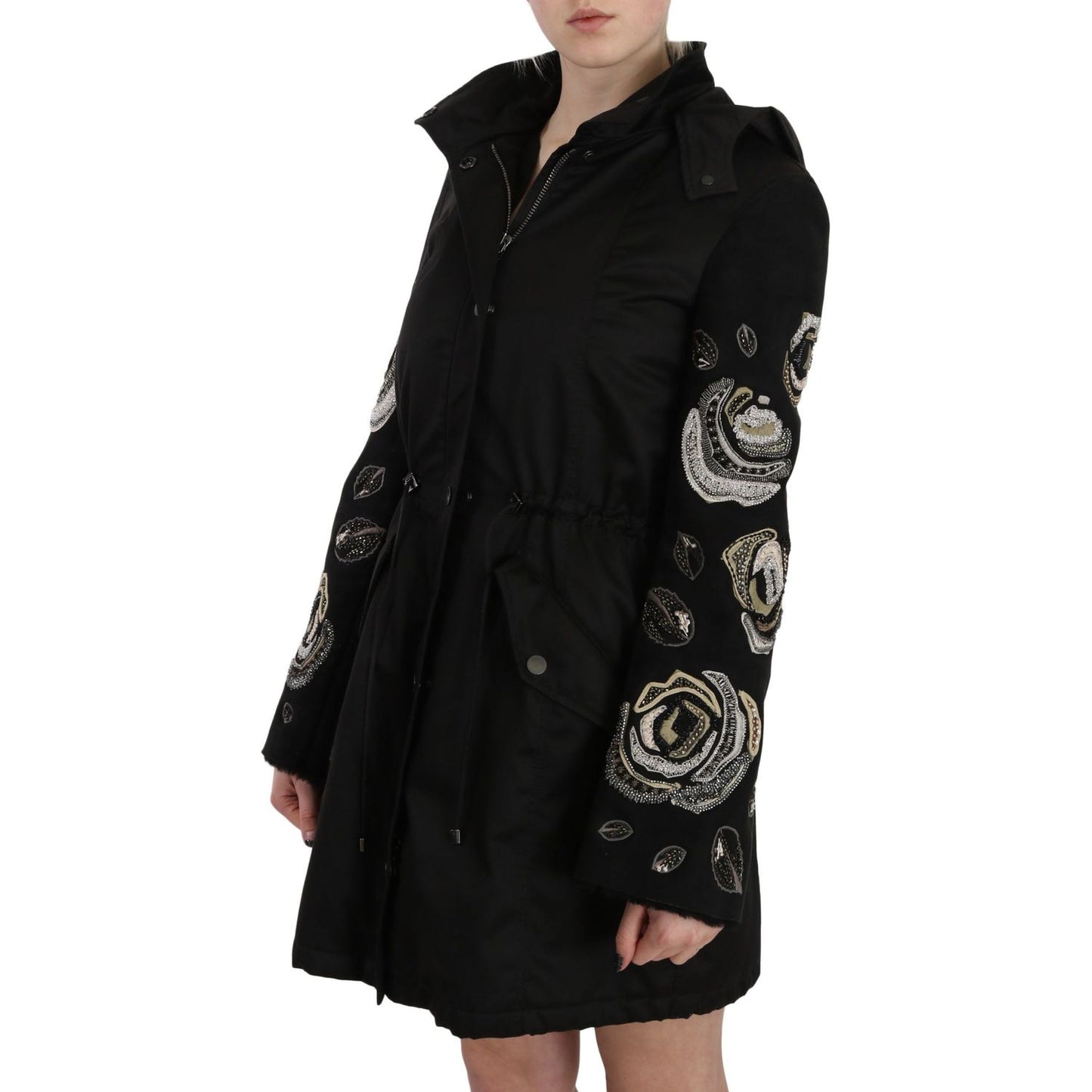 Elegant Black Beaded Parka Jacket for Women