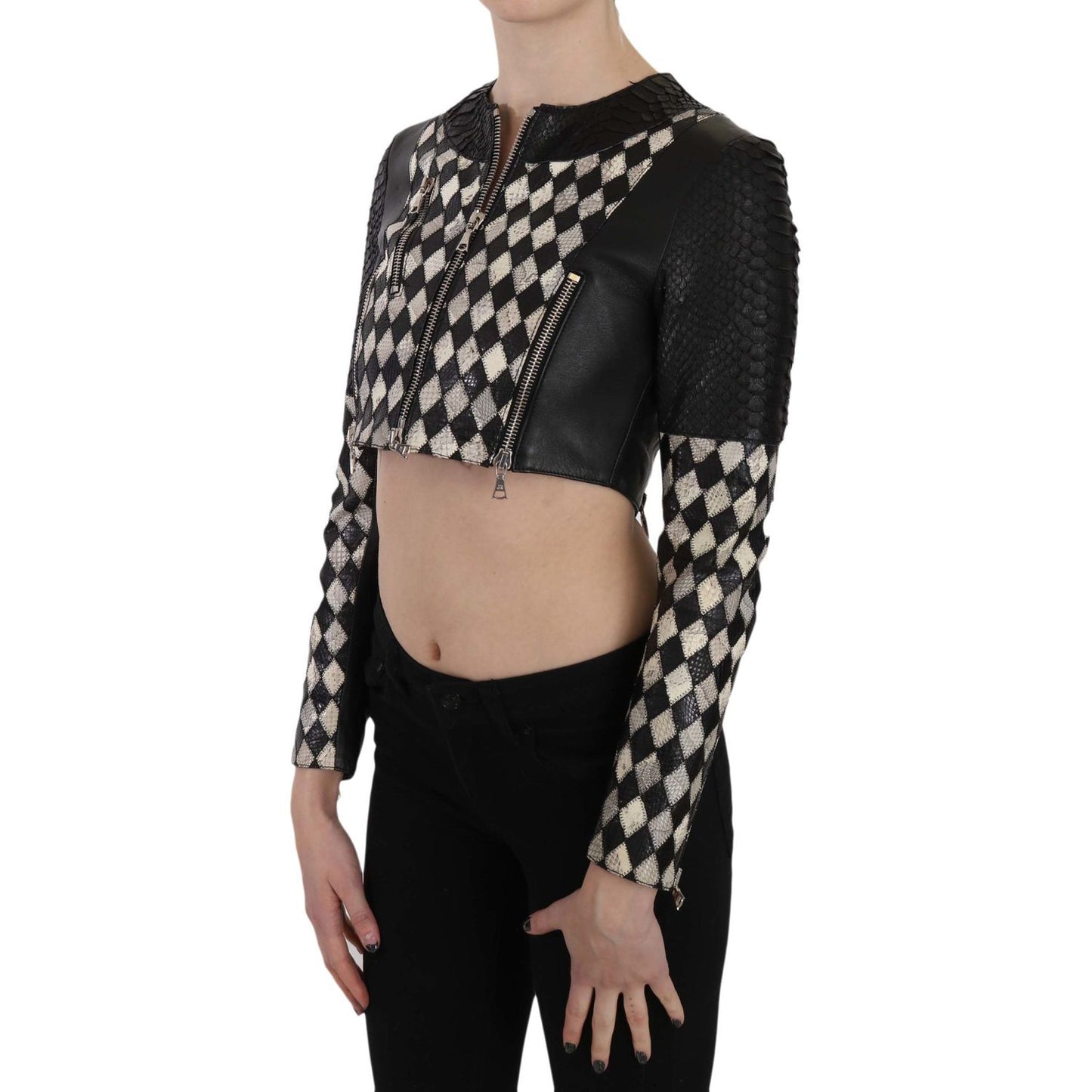 Chic Biker-Inspired Cropped Leather Jacket