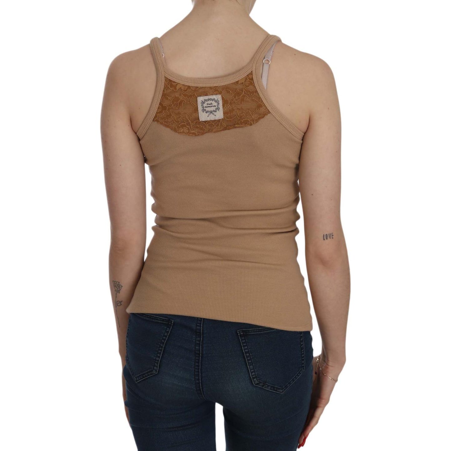 Beige Cotton Spaghetti Strap Tank