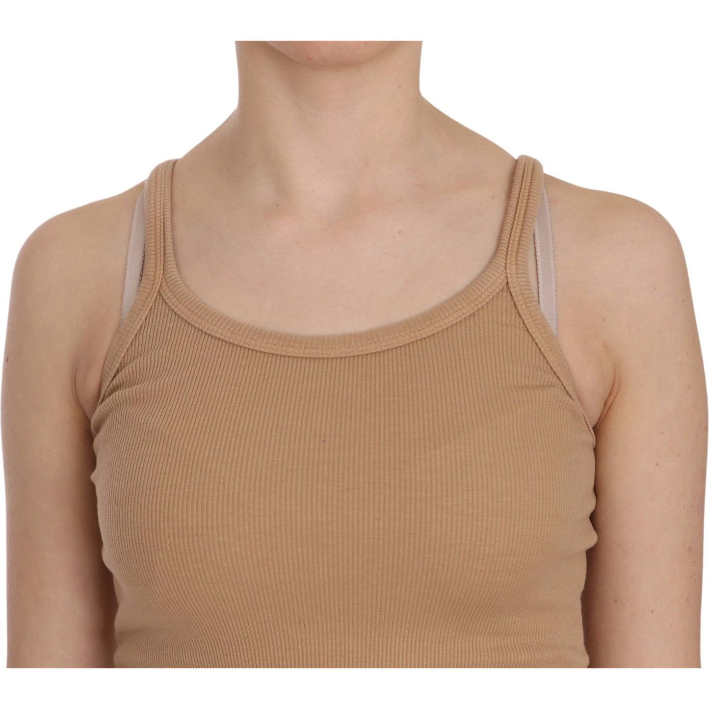 Beige Cotton Spaghetti Strap Tank