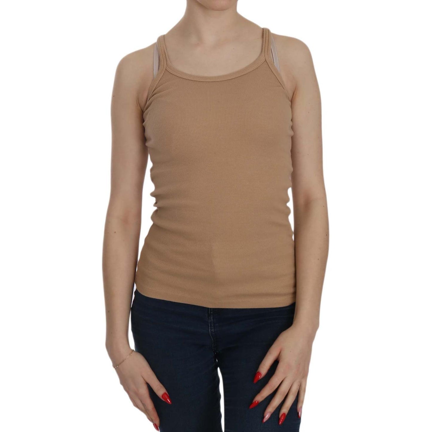 Beige Cotton Spaghetti Strap Tank