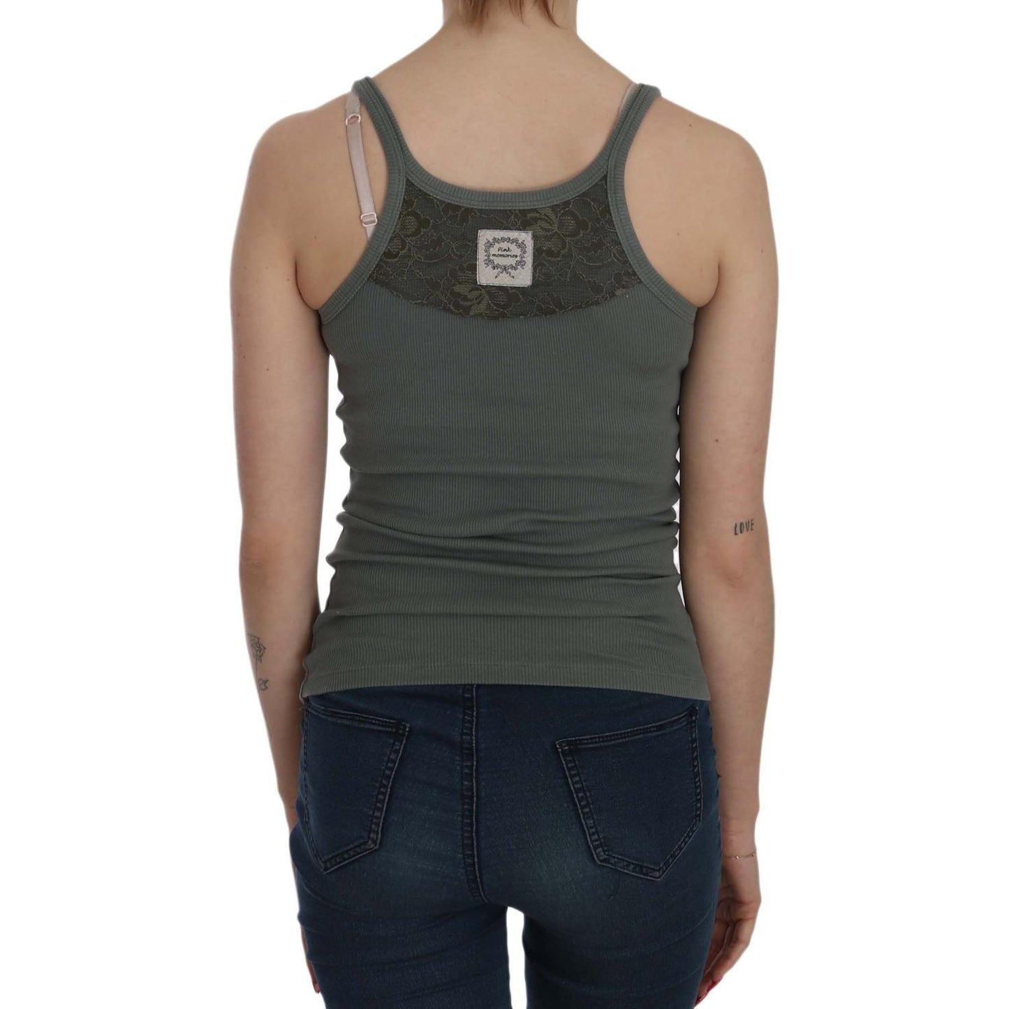 Elegant Round Neck Sleeveless Green Cotton Blouse