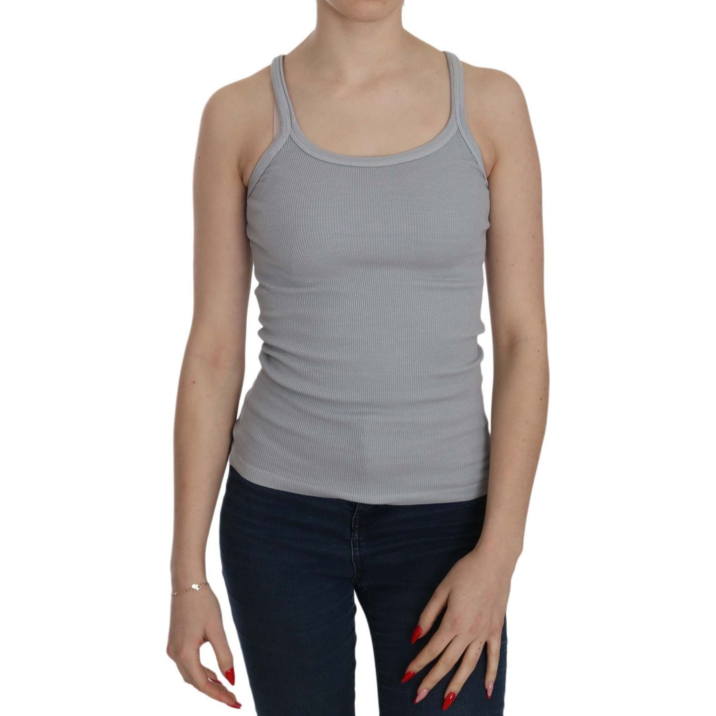 Elegant Sleeveless Light Gray Cotton Blouse