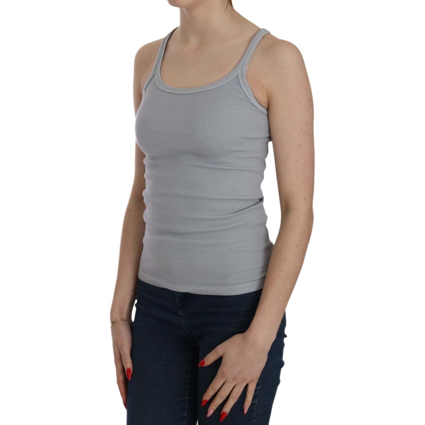 Elegant Sleeveless Light Gray Cotton Blouse