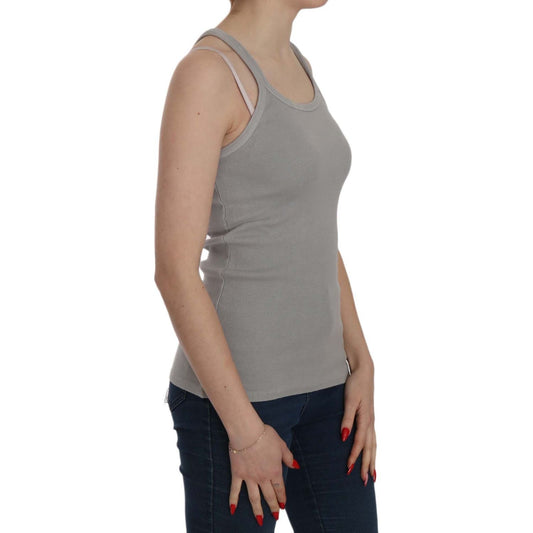 Elegant Sleeveless Grey Cotton Blouse