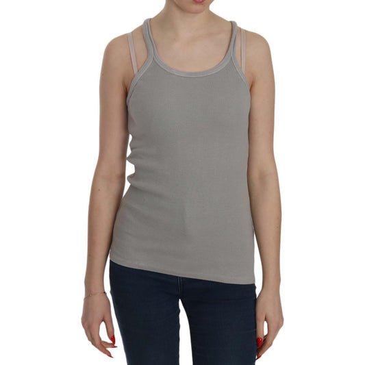 Elegant Sleeveless Grey Cotton Blouse