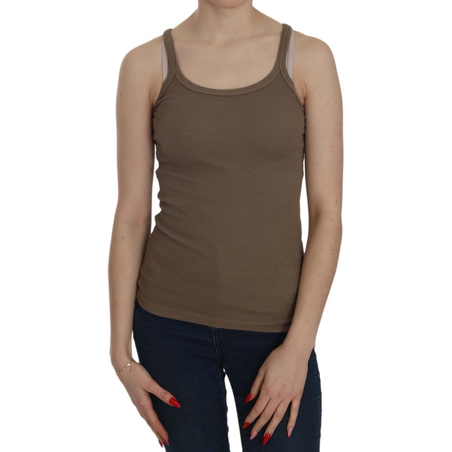 Chic Spaghetti Strap Cotton Top - Earthy Elegance