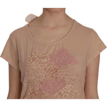 PINK MEMORIES Pink Lace Short Sleeve Shift Mini Dress