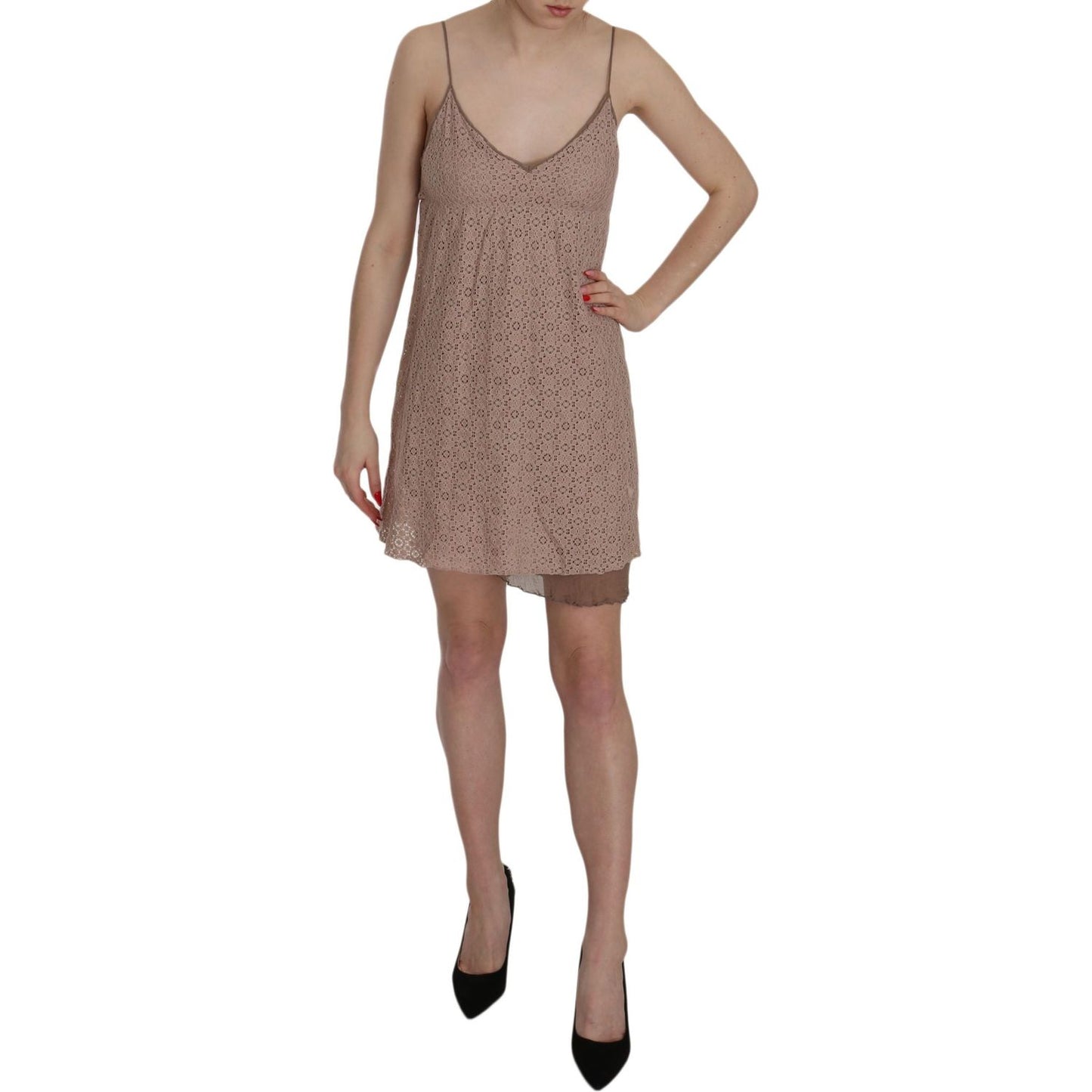 Beige A-Line Spaghetti Strap Mini Dress