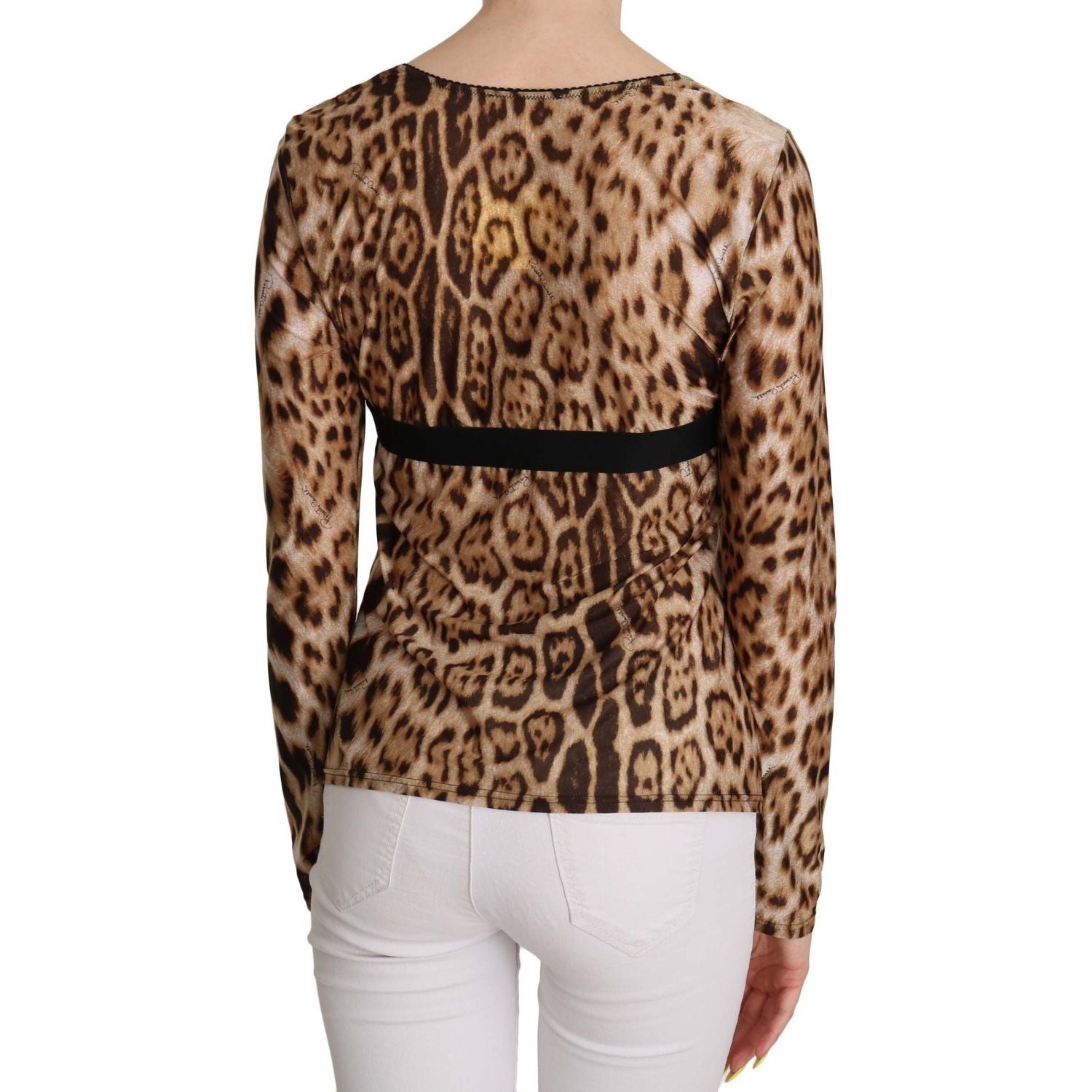 Roberto Cavalli Brown Round Neck Leopard Women Top Blouse