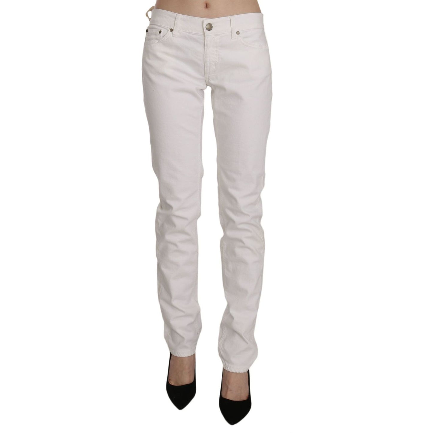 Chic White Skinny Cotton Blend Pants