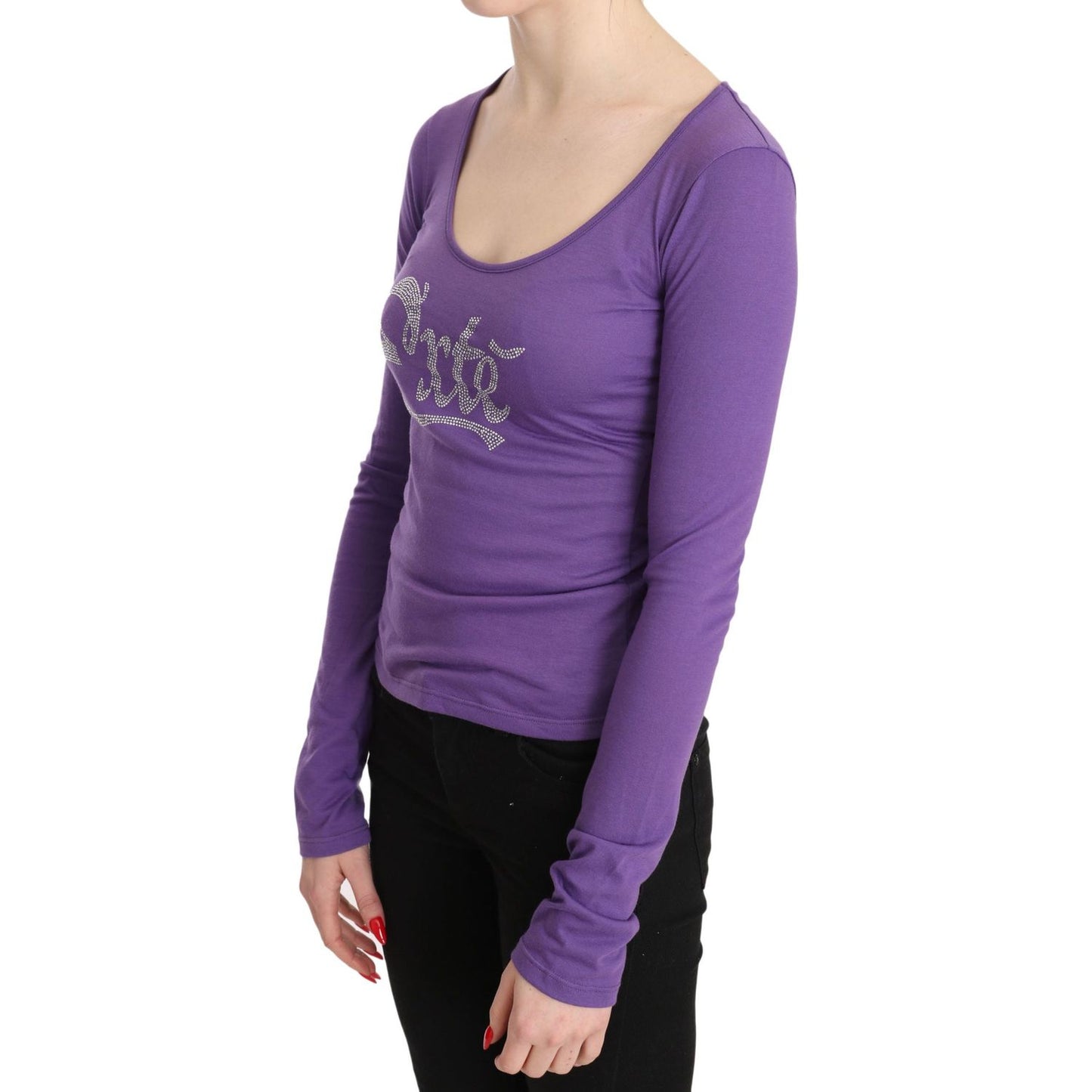 Elegant Purple Crystal Embellished Long Sleeve Top