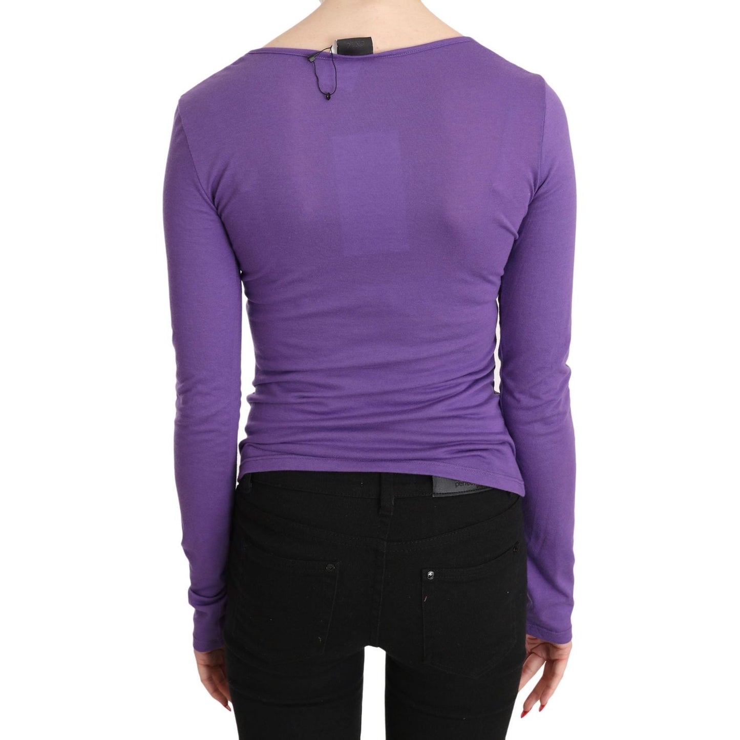 Elegant Purple Crystal Embellished Long Sleeve Top