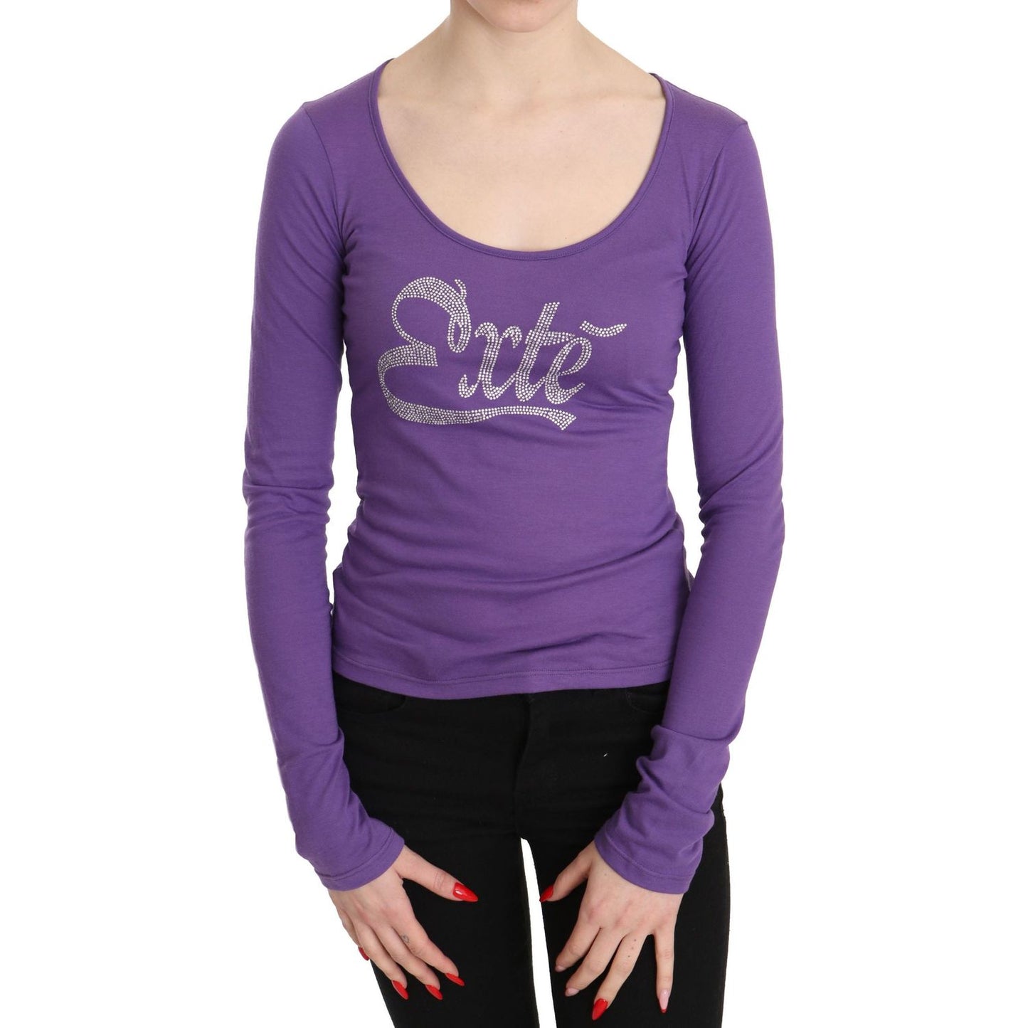 Elegant Purple Crystal Embellished Long Sleeve Top