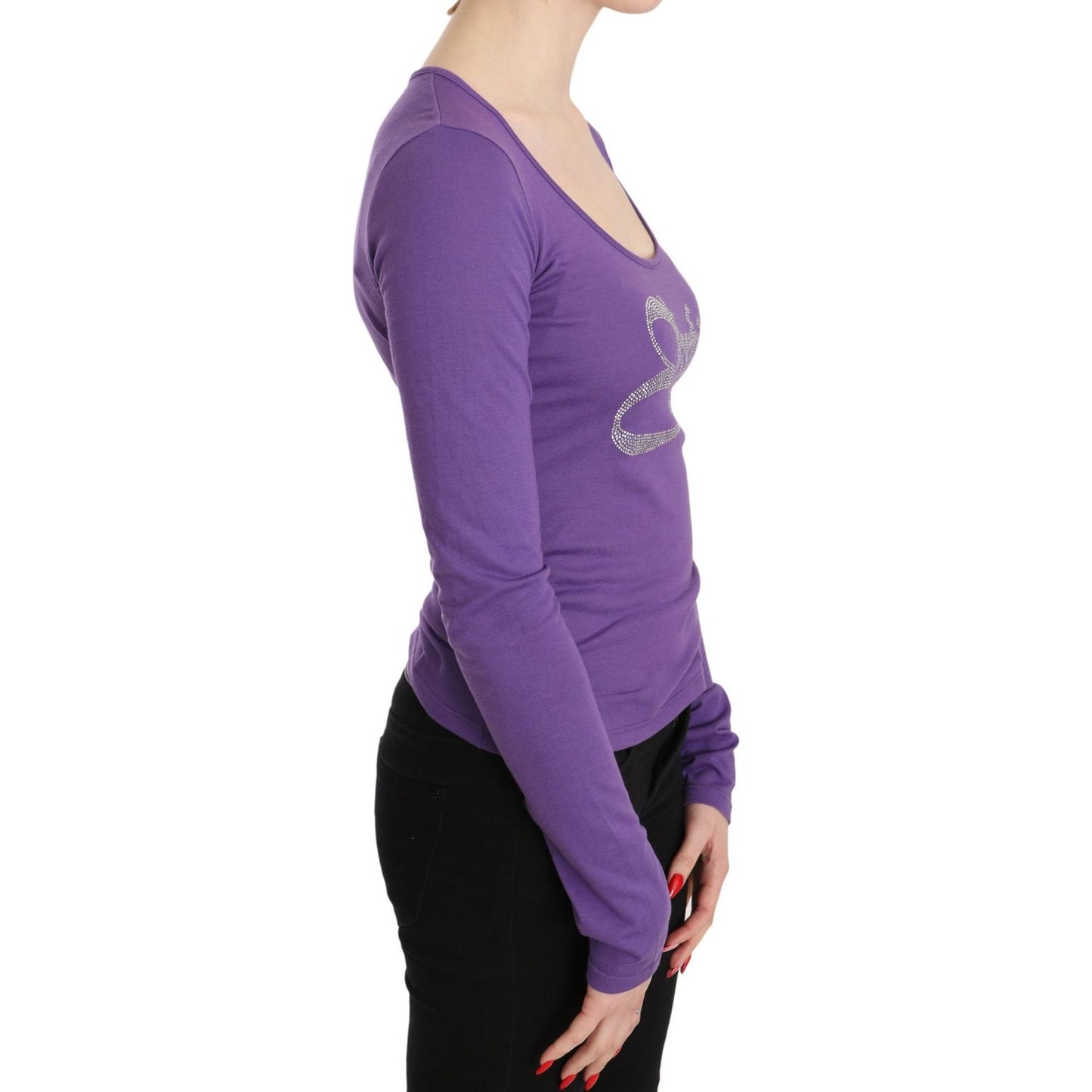 Elegant Purple Crystal Embellished Long Sleeve Top