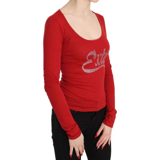 Red Crystal Embellished Long Sleeve Top