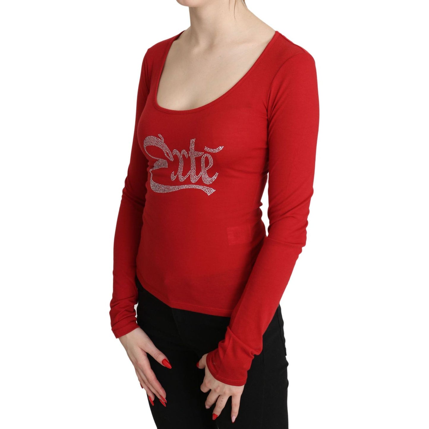 Red Crystal Embellished Long Sleeve Top