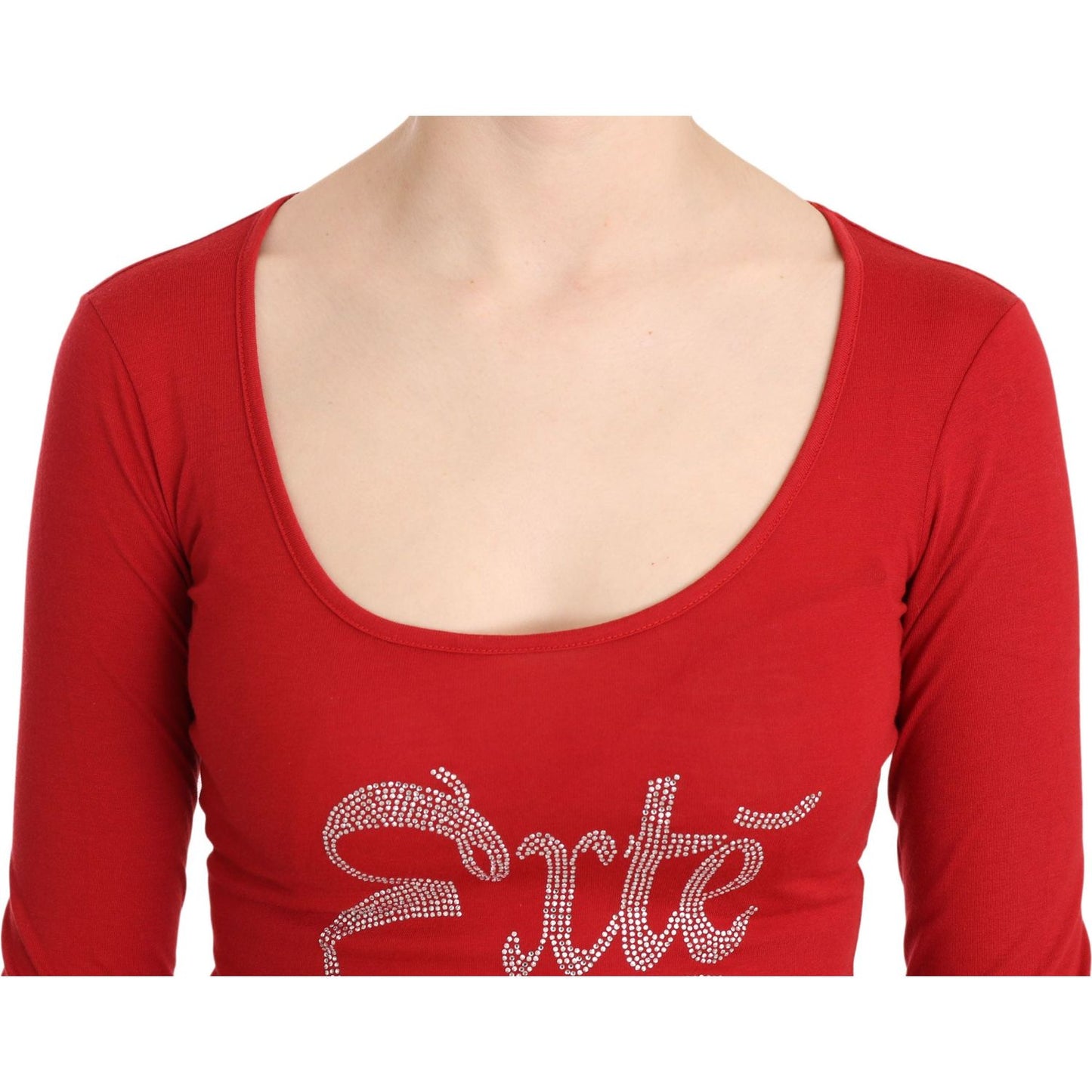 Red Crystal Embellished Long Sleeve Top