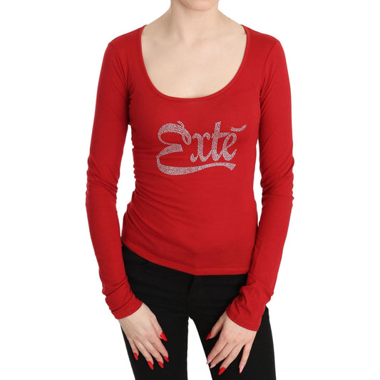 Red Crystal Embellished Long Sleeve Top